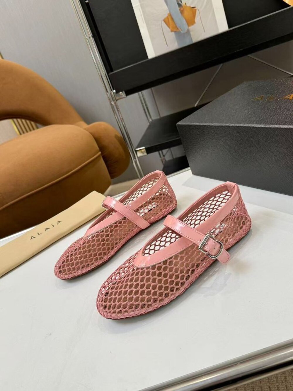 ALAÏA Pink Mesh Mary Jane Ballet Flats - Picture 9 of 9